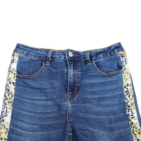 Frank Lyman Leopard Print Accent Panel Medium Blue Fade Skinny Jeans, Si… - Picture 6 of 8